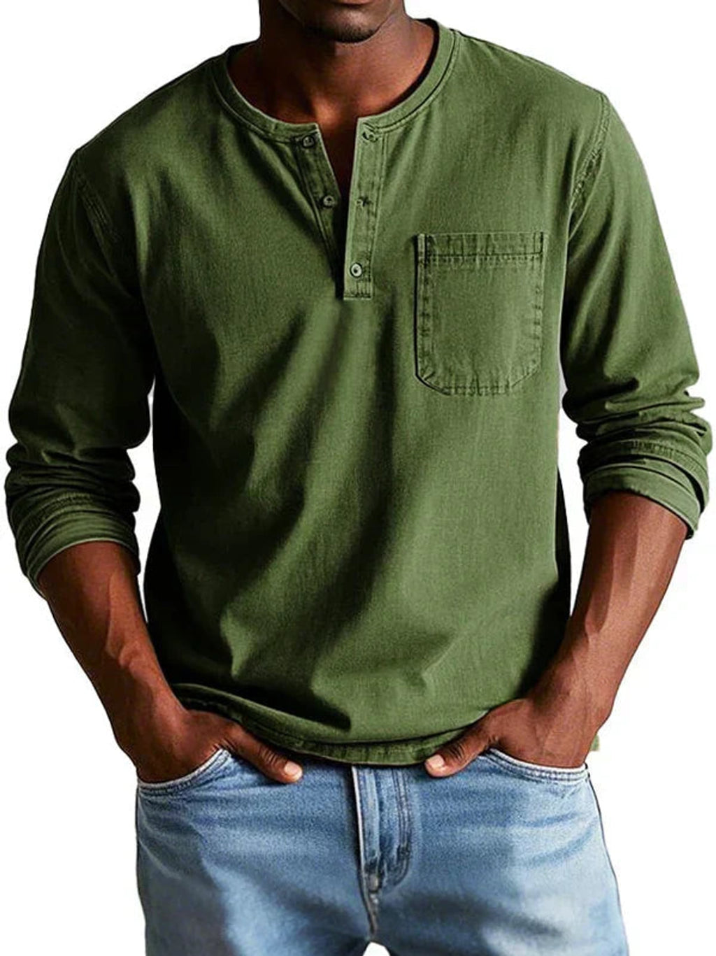 men's casual long sleeve henley t-shirt in army green
