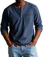 men's casual long sleeve henley t-shirt in navy blue