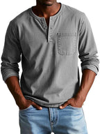 men's casual long sleeve henley t-shirt in gray
