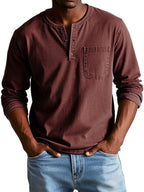 men's casual long sleeve henley t-shirt in red