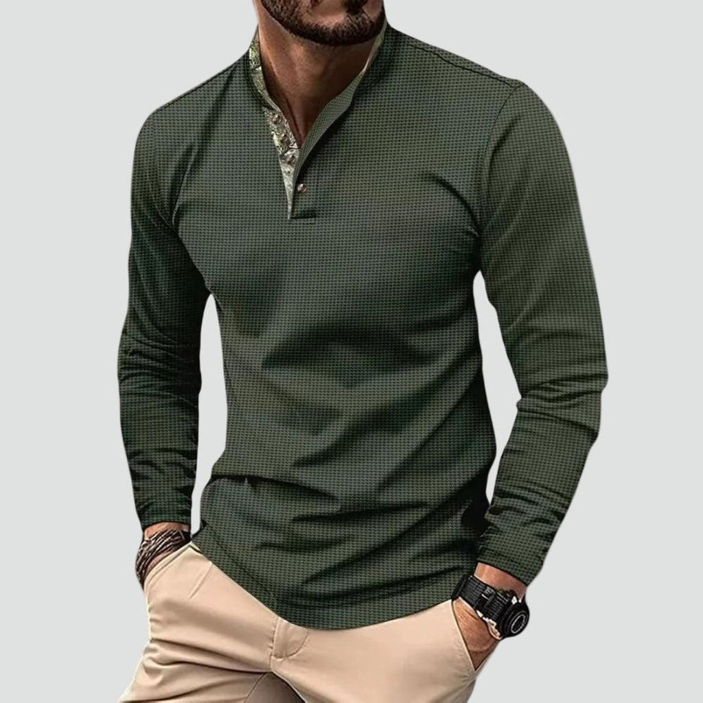men's casual long sleeve polo shirt in army green