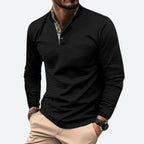 men's casual long sleeve polo shirt in black
