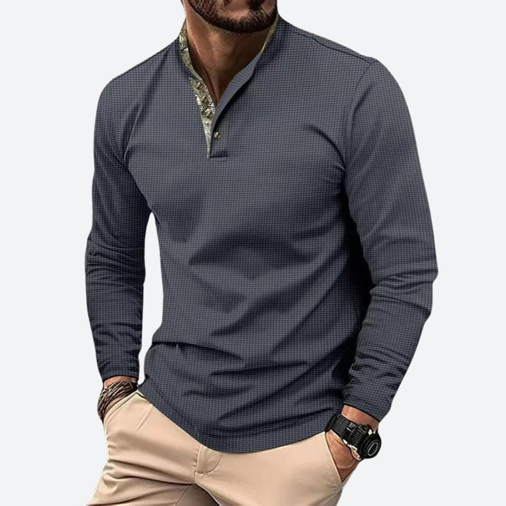 men's casual long sleeve polo shirt in gray