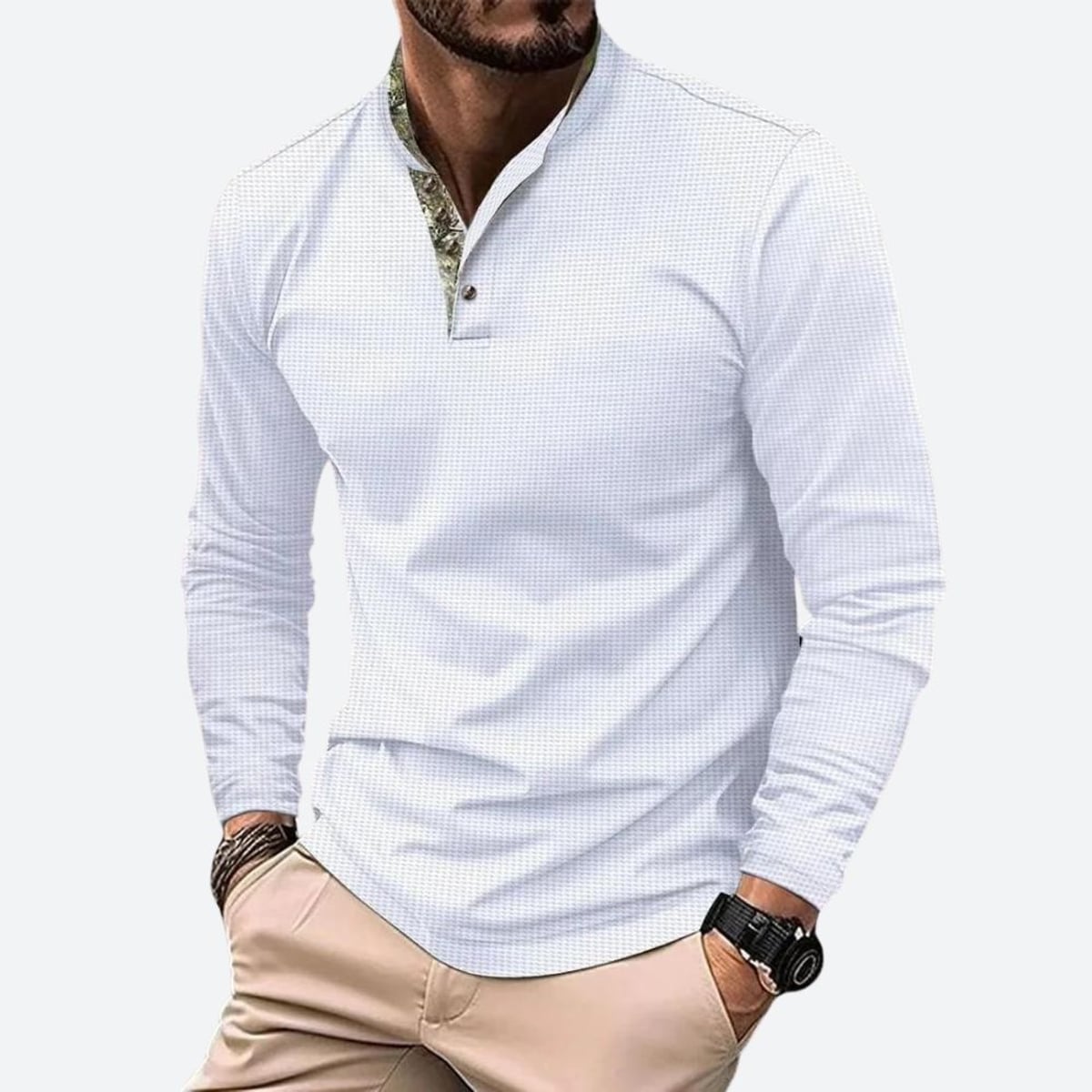 men's casual long sleeve polo shirt in white