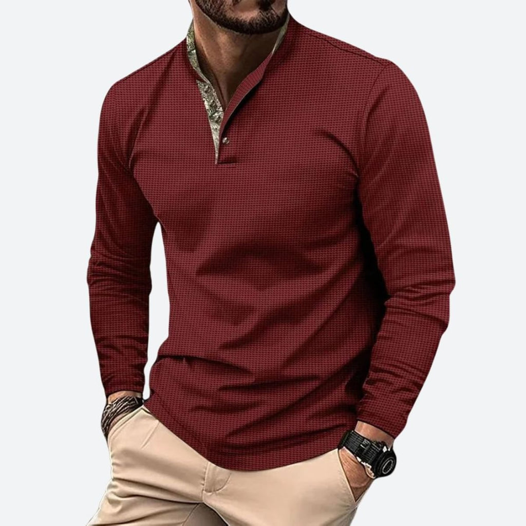 men's casual long sleeve polo shirt in red