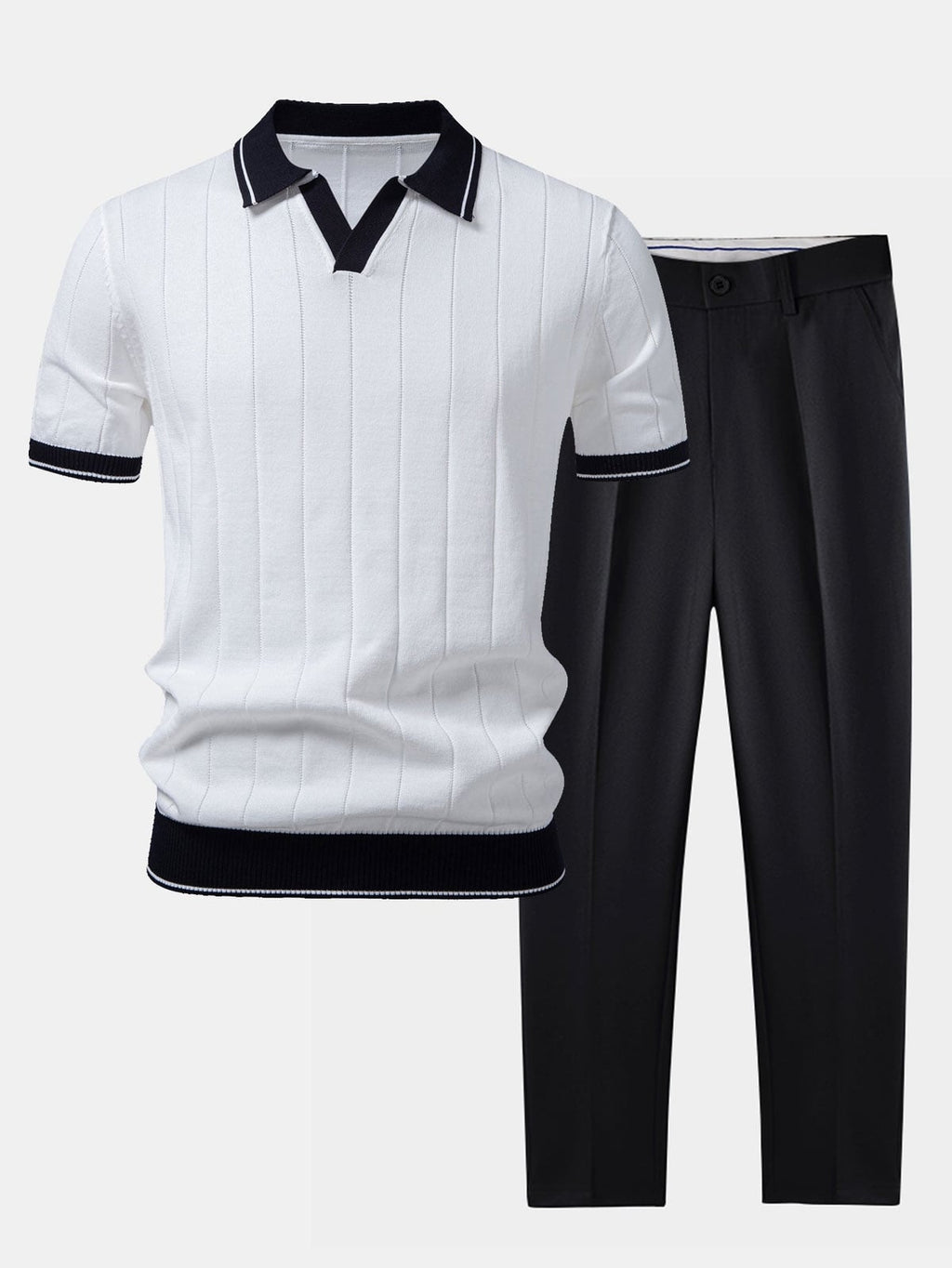 men's casual polo shirt and tapered trousers set in white