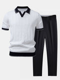 men's casual polo shirt and tapered trousers set in white