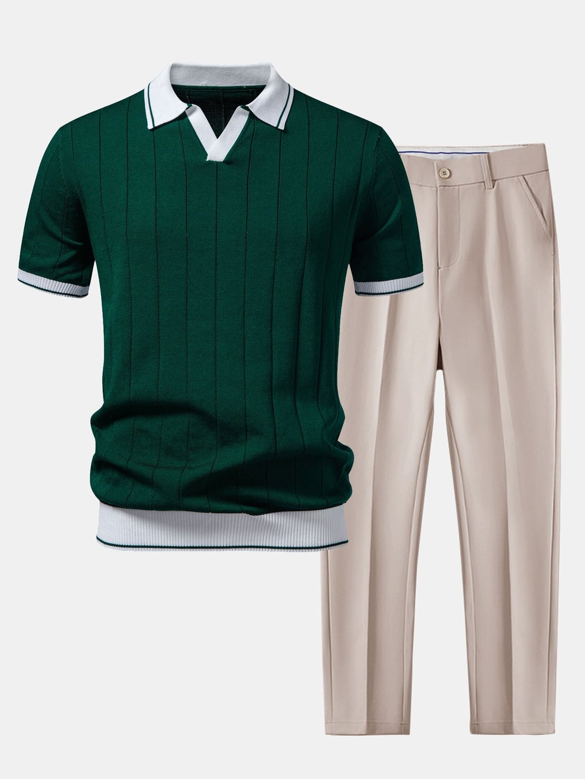 men's casual polo shirt and tapered trousers set in green