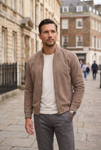 men's casual zip-up bomber jacket in beige