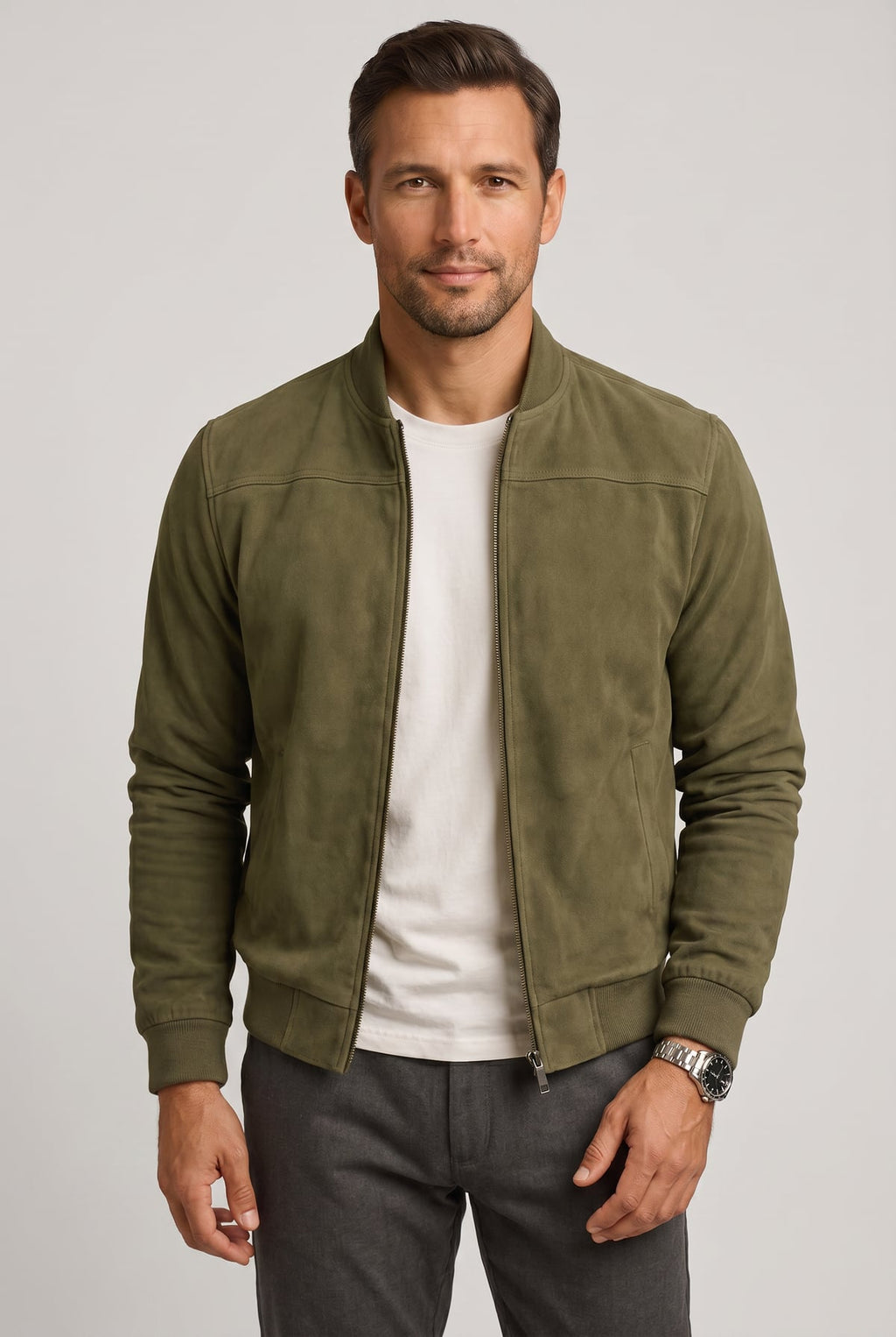 men's casual zip-up bomber jacket in green