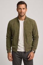 men's casual zip-up bomber jacket in green