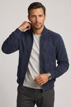 men's casual zip-up bomber jacket in navy blue