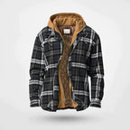 men's check print hooded zip-up sweatshirt in black