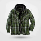 men's check print hooded zip-up sweatshirt in green
