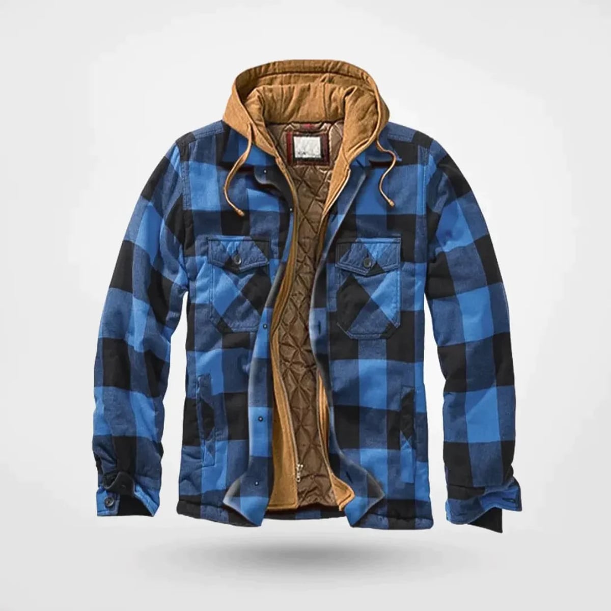 men's check print hooded zip-up sweatshirt in blue