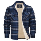 men's checked button-up shirt jacket in blue gray