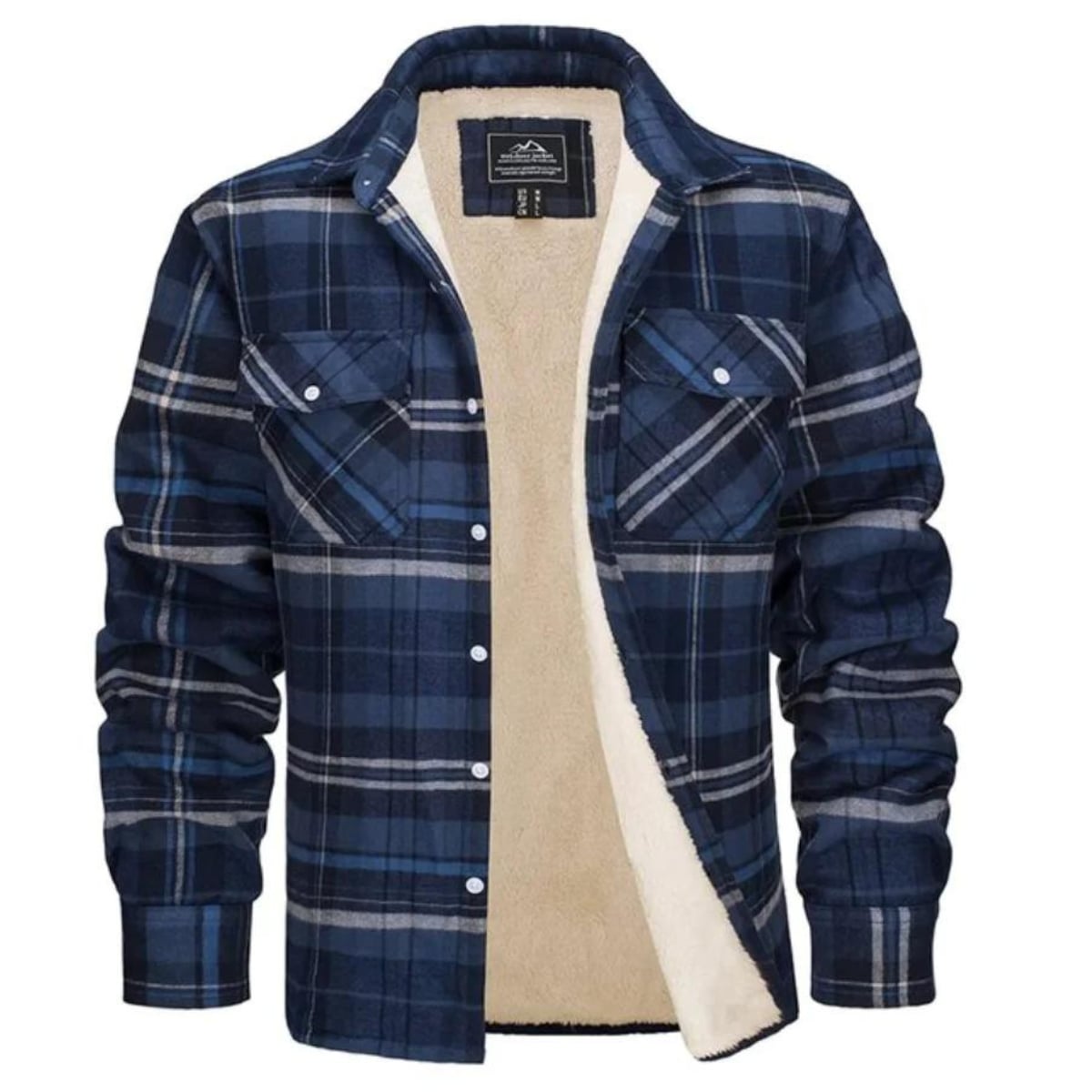 men's checked button-up shirt jacket in blue gray