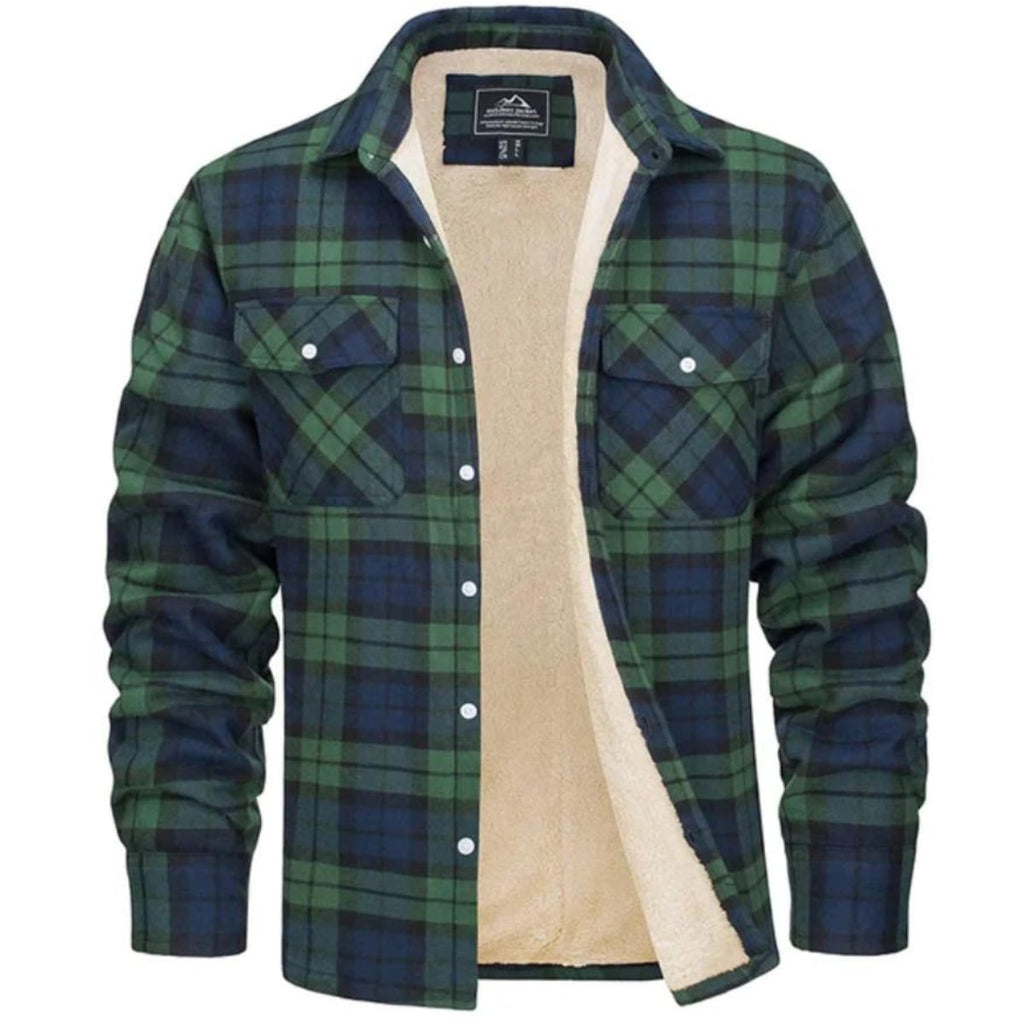 men's checked button-up shirt jacket in green