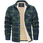 men's checked button-up shirt jacket in green