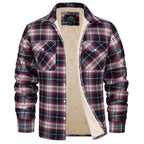 men's checked button-up shirt jacket in red
