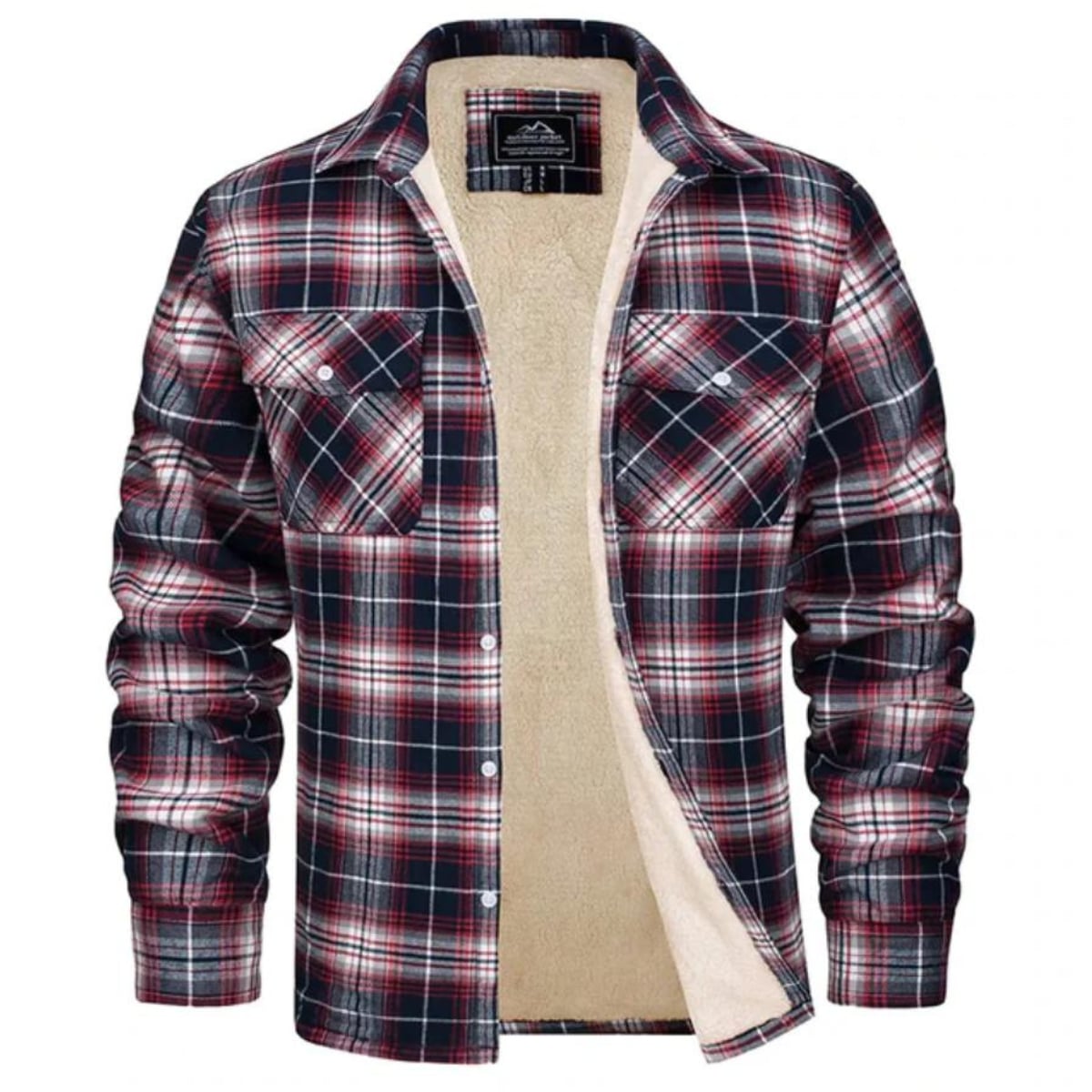 men's checked button-up shirt jacket in red