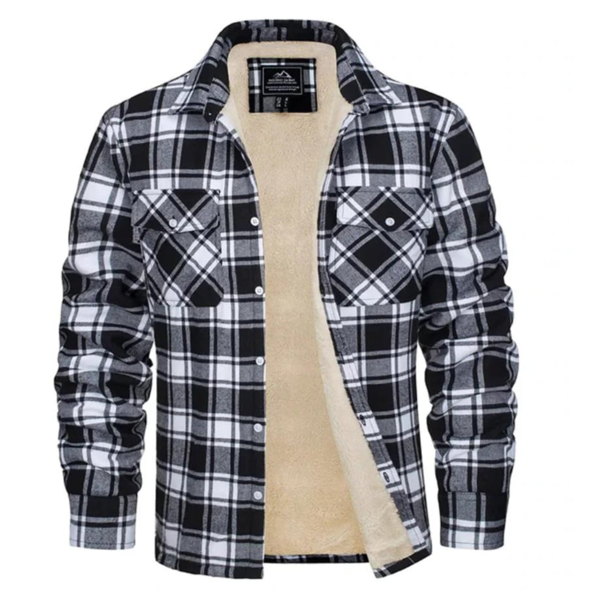 men's checked button-up shirt jacket in black