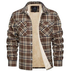 men's checked button-up shirt jacket in khaki