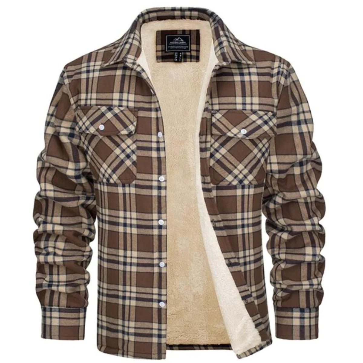 men's checked button-up shirt jacket in khaki