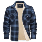 men's checked button-up shirt jacket in navy blue