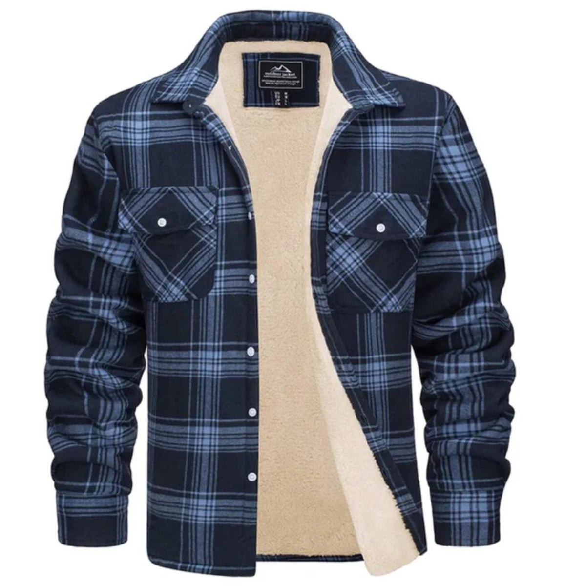men's checked button-up shirt jacket in navy blue