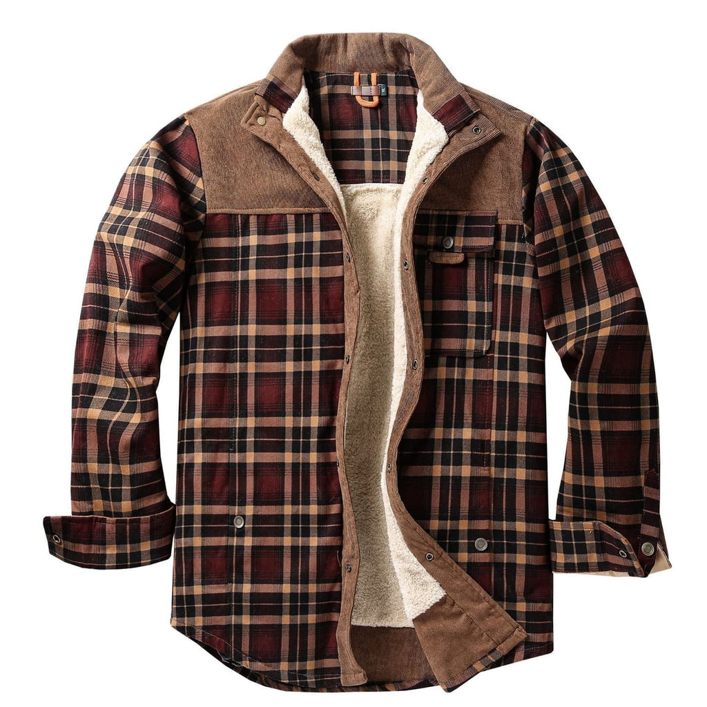 men's checked sherpa-lined shirt jacket in coffee