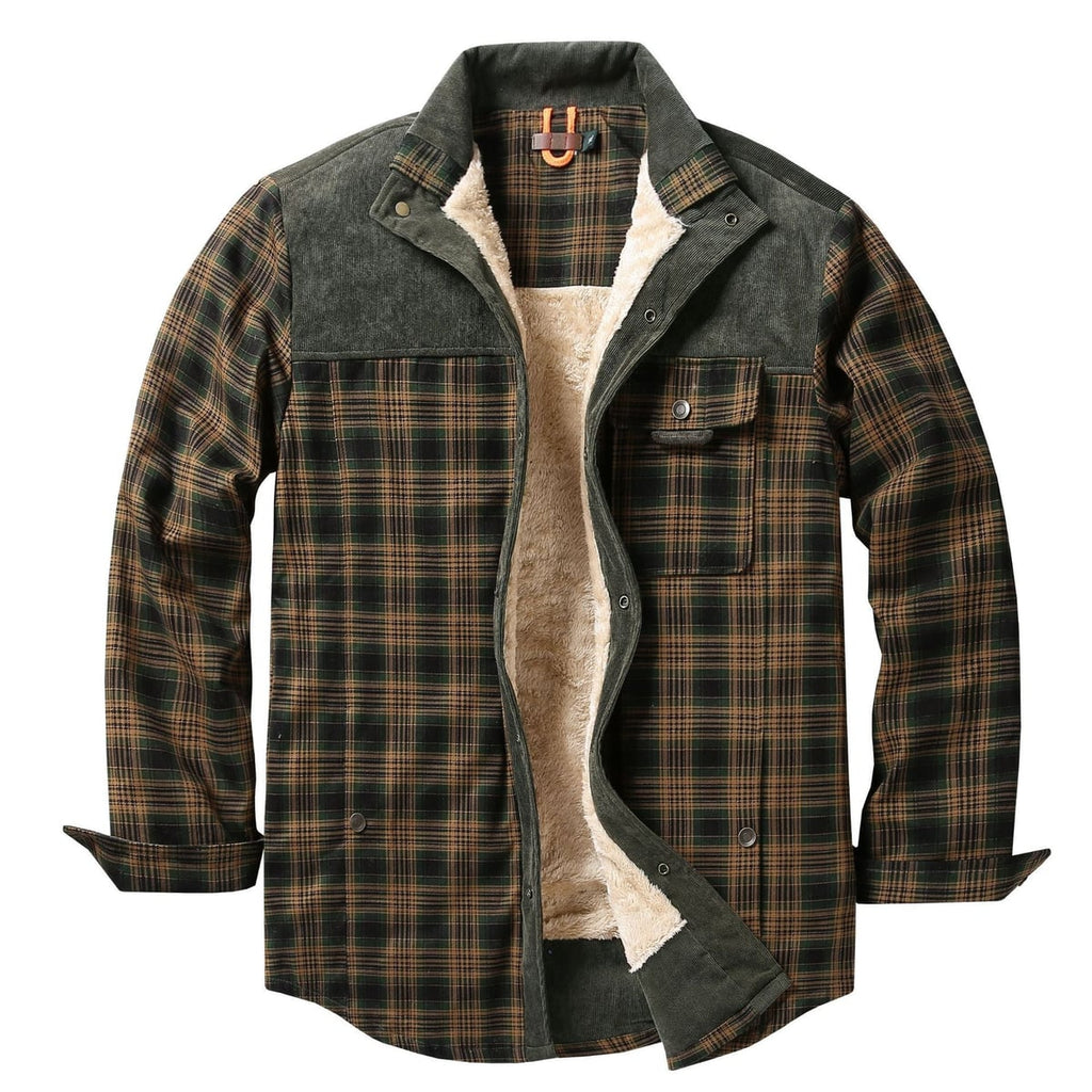 men's checked sherpa-lined shirt jacket in dark green