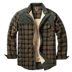 men's checked sherpa-lined shirt jacket in dark green