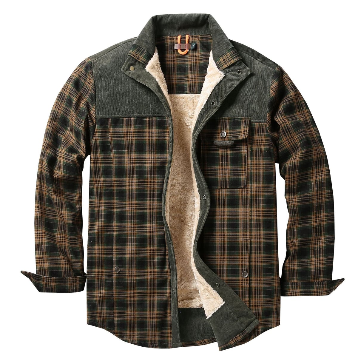 men's checked sherpa-lined shirt jacket in dark green