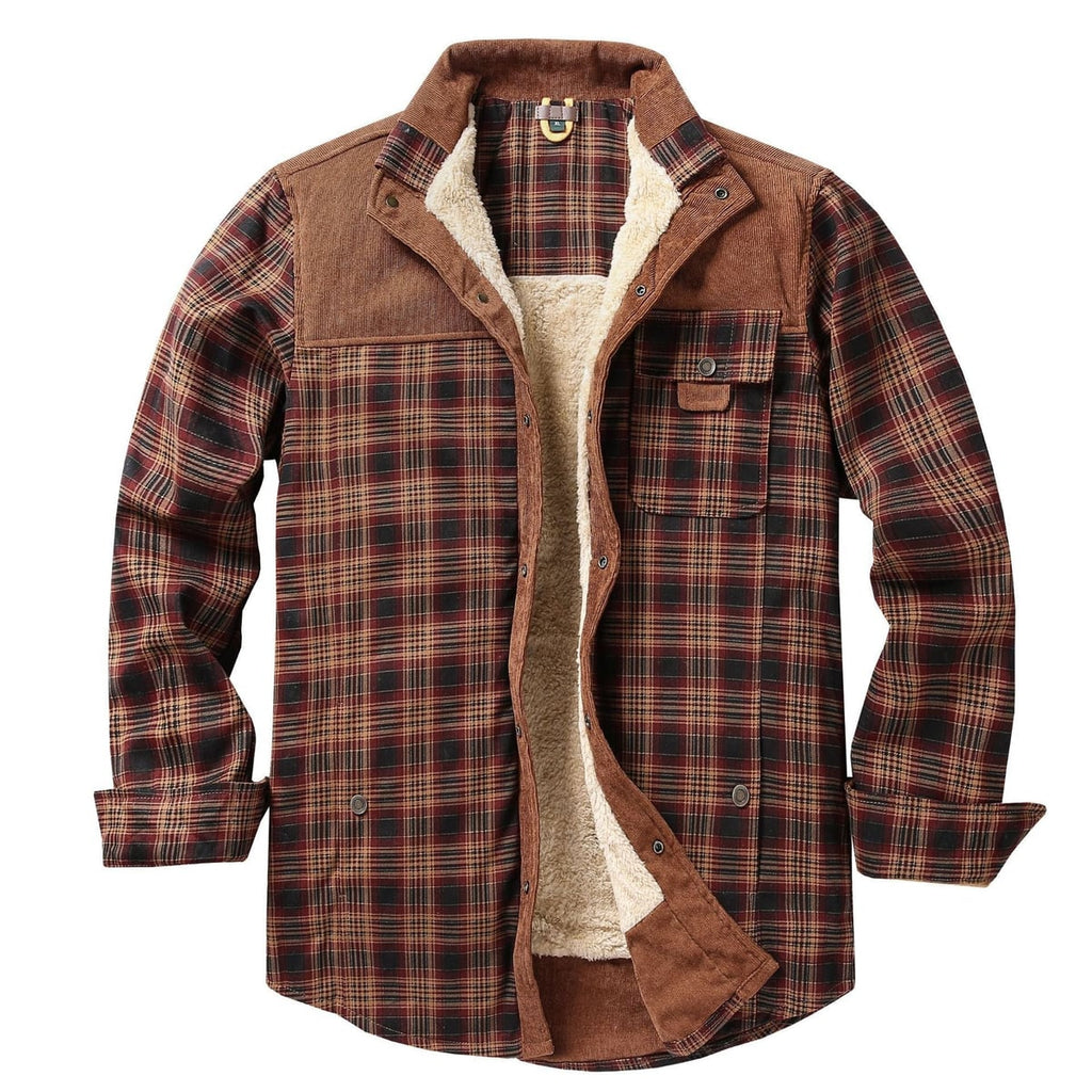 men's checked sherpa-lined shirt jacket in russet