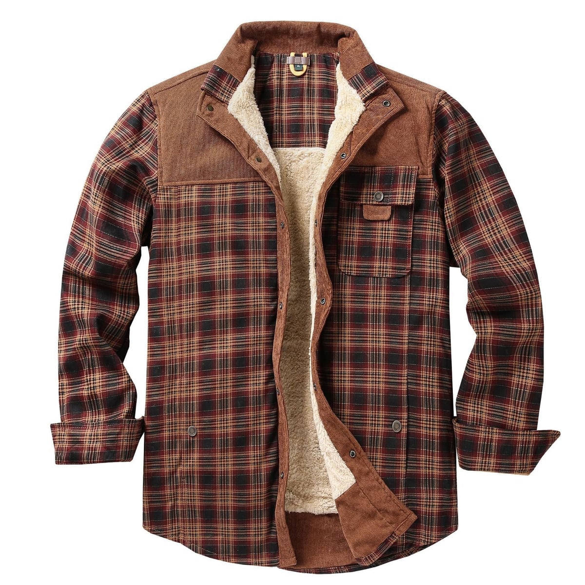 men's checked sherpa-lined shirt jacket in russet