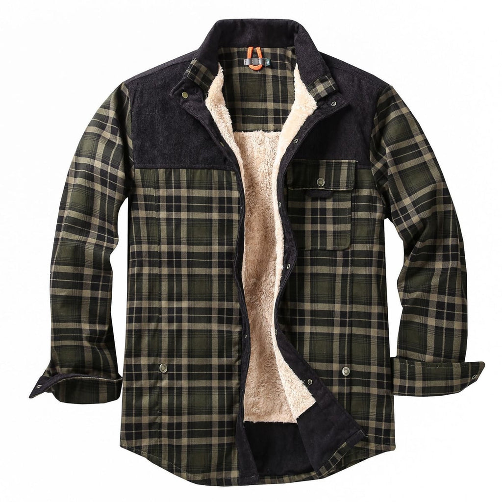 men's checked sherpa-lined shirt jacket in black green