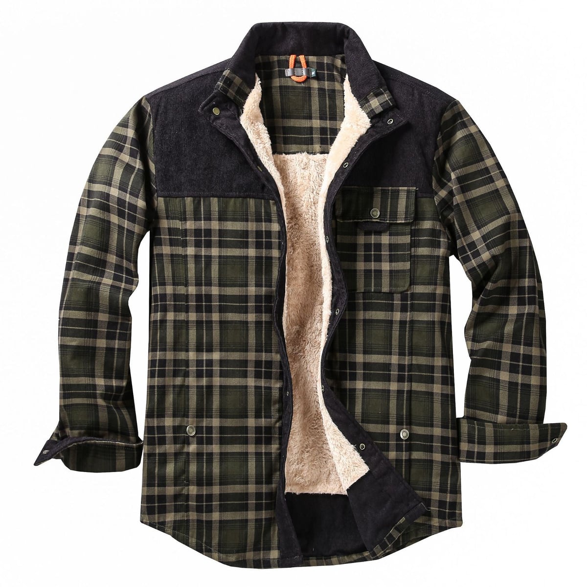 men's checked sherpa-lined shirt jacket in black green