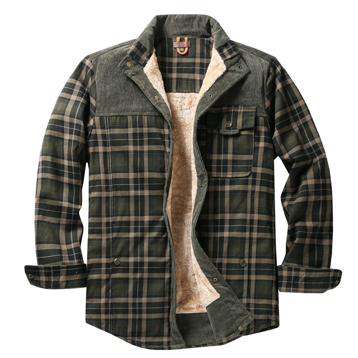 men's checked sherpa-lined shirt jacket in light green