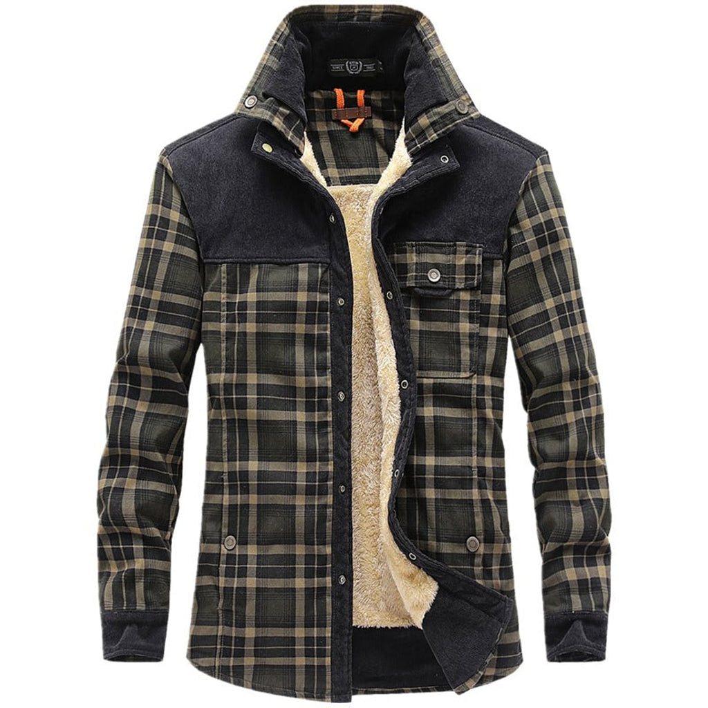 men's checked shirt jacket with pockets in black