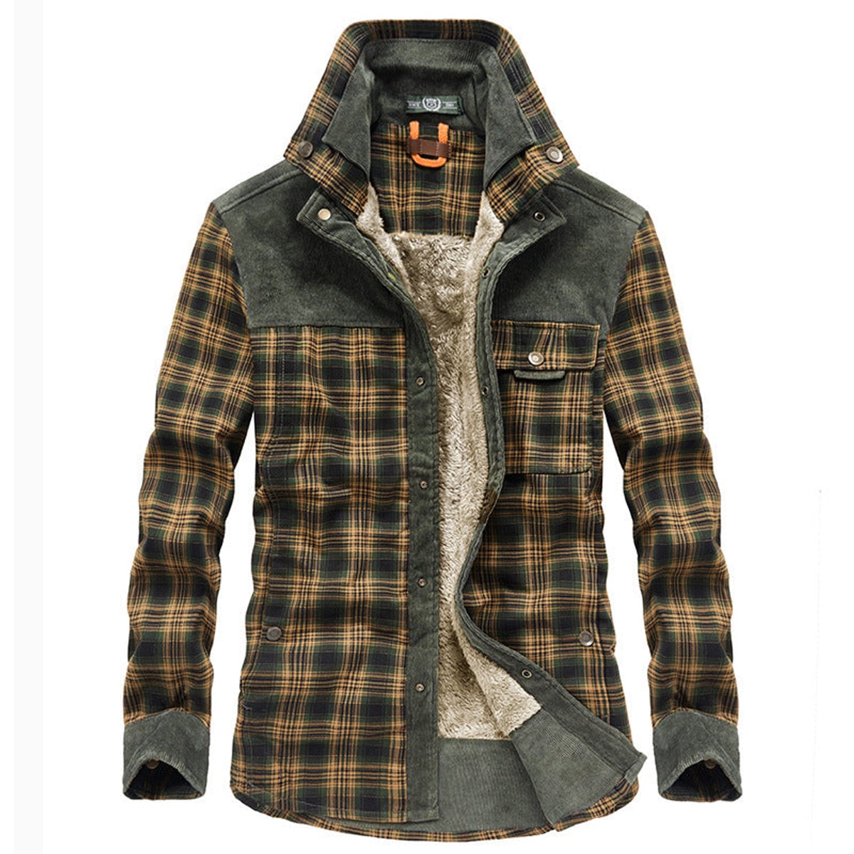 men's checked shirt jacket with pockets in light green