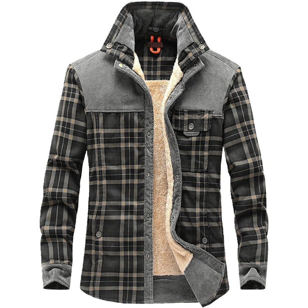 men's checked shirt jacket with pockets in dark olive