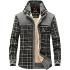 men's checked shirt jacket with pockets in dark olive