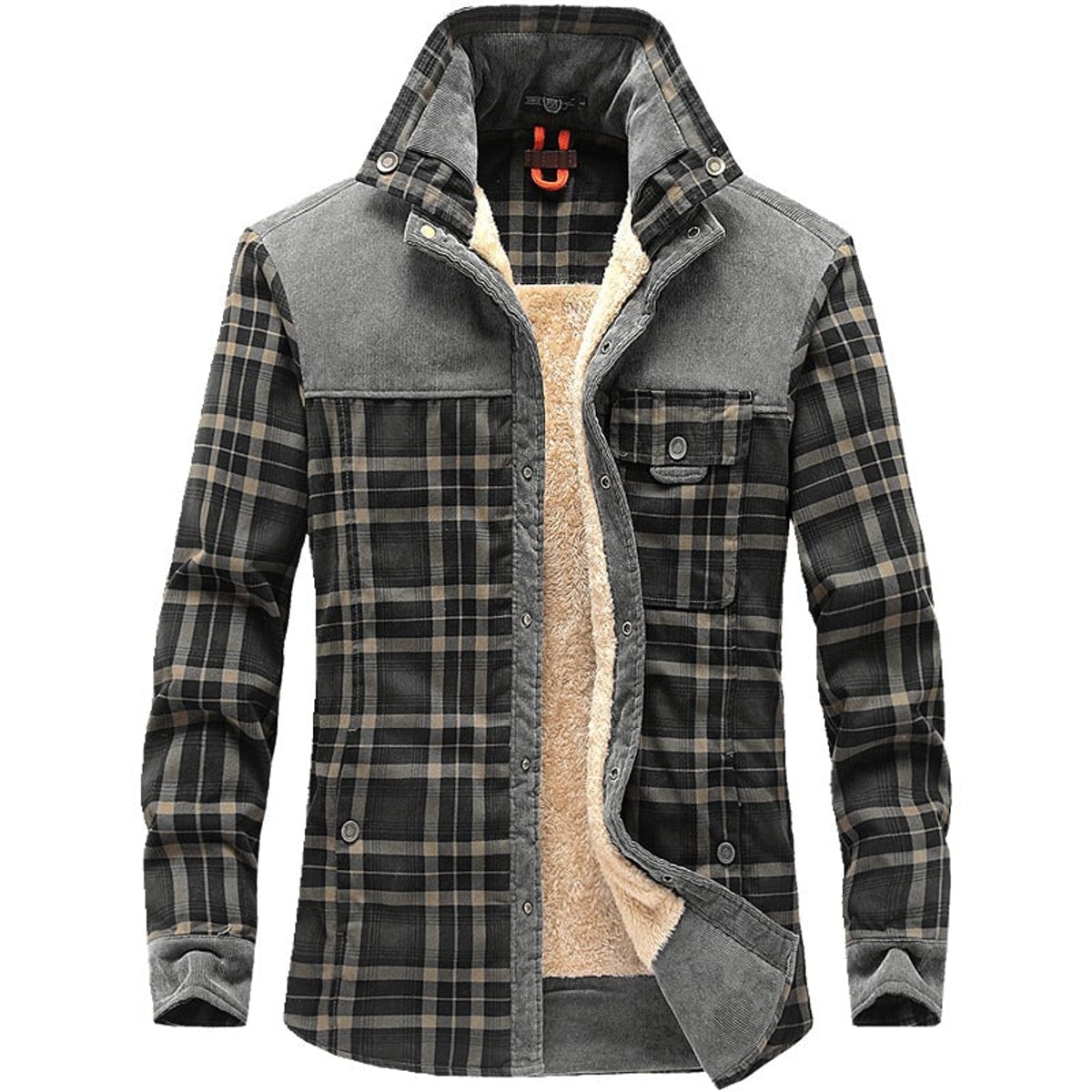 men's checked shirt jacket with pockets in dark olive