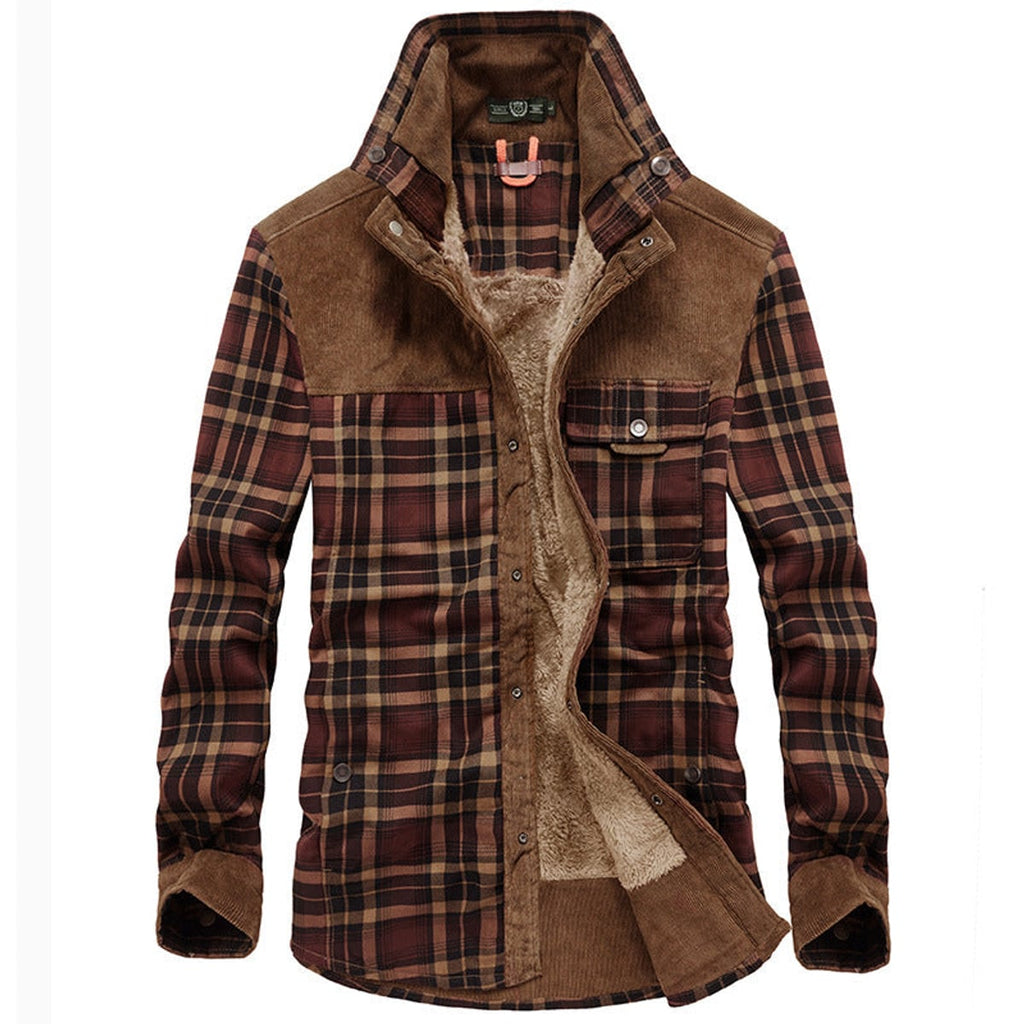 men's checked shirt jacket with pockets in brown