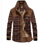 men's checked shirt jacket with pockets in brown