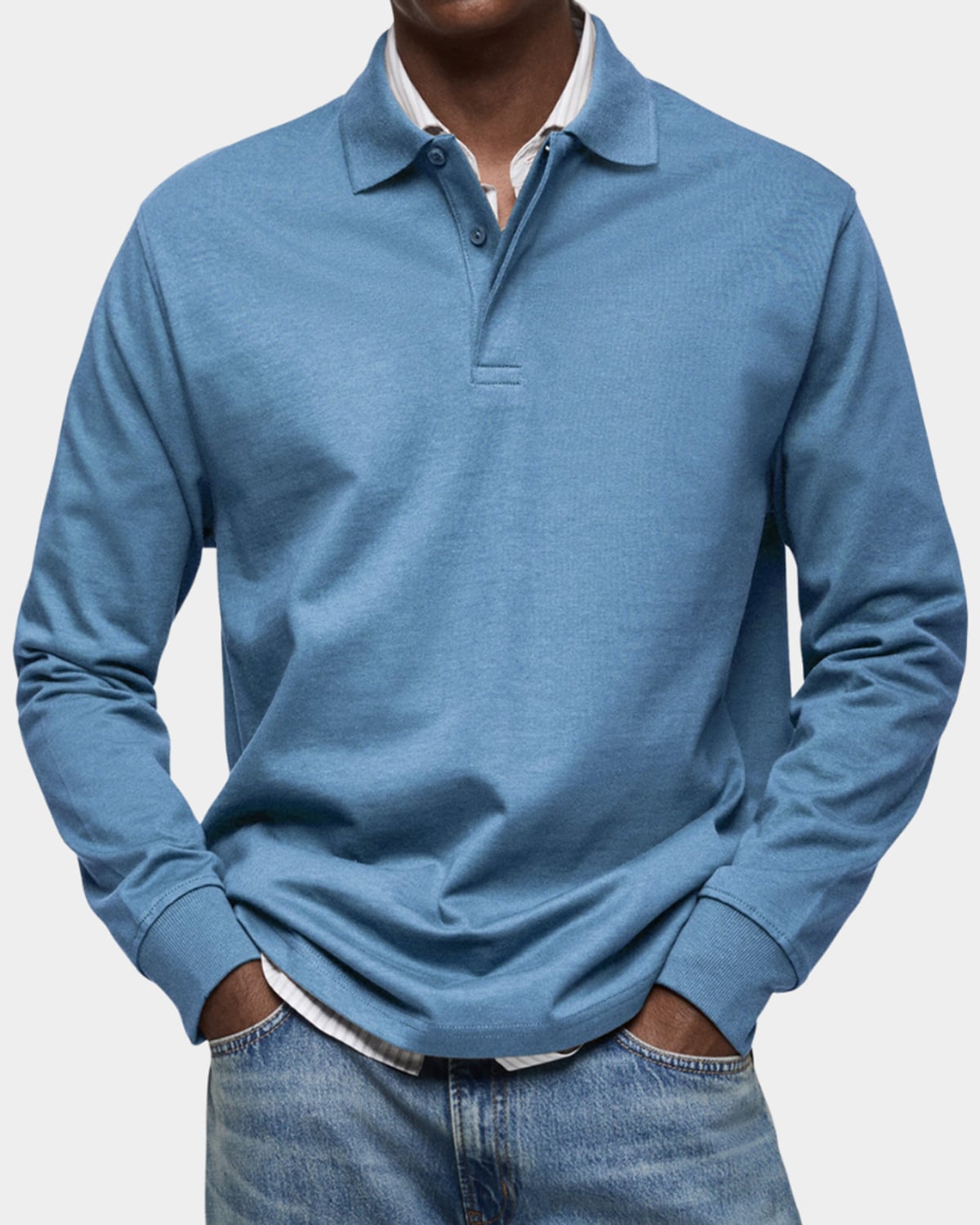 men's classic long sleeve polo shirt in light blue