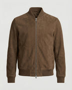 men's classic zip-up bomber jacket in brown