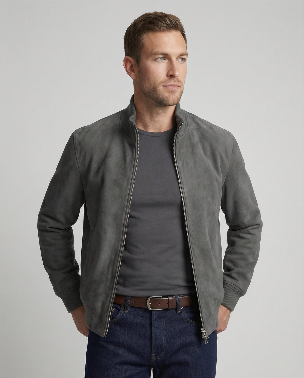 men's classic zip-up bomber jacket in gray
