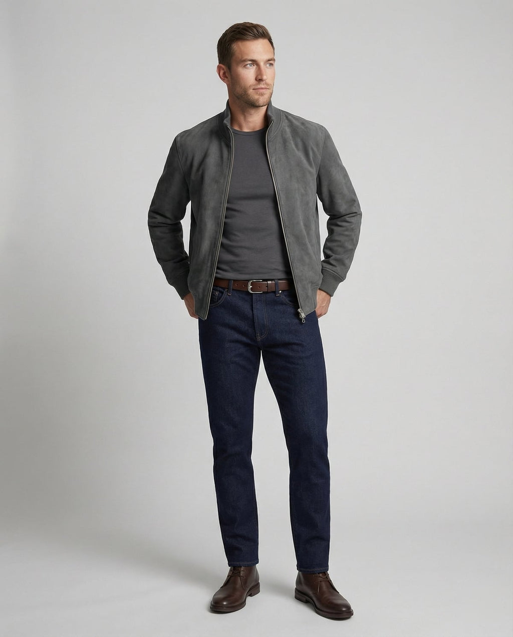 men's classic zip-up bomber jacket in gray